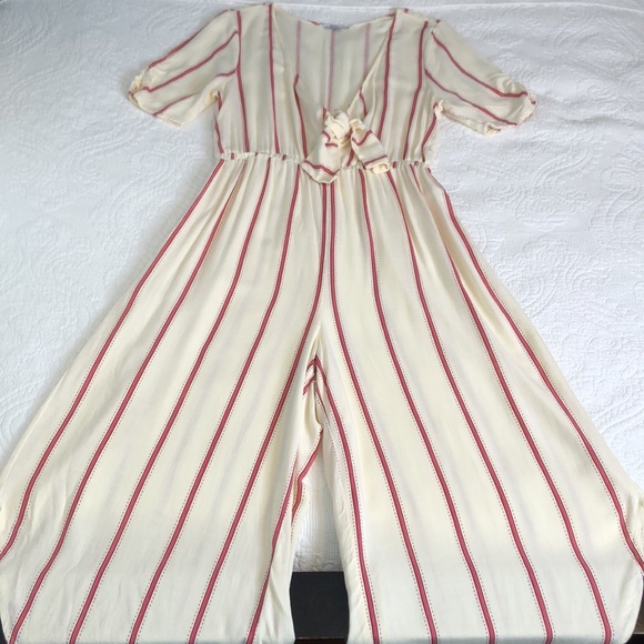 O'Neill Women's SINCERELY STRIPE TIE FRONT JUMPSUIT IN WINTER WHITE Size L - Picture 10 of 16